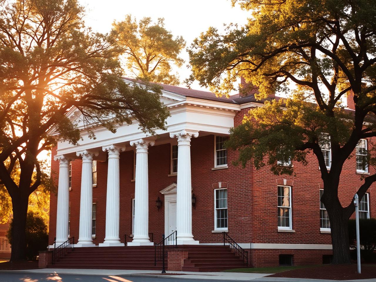 Historic courthouse in warm evening light